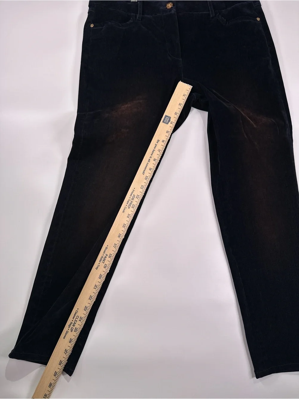 Chanel 17A CC Lion Button Straight Leg Velvet Pants Navy Blue FR 46